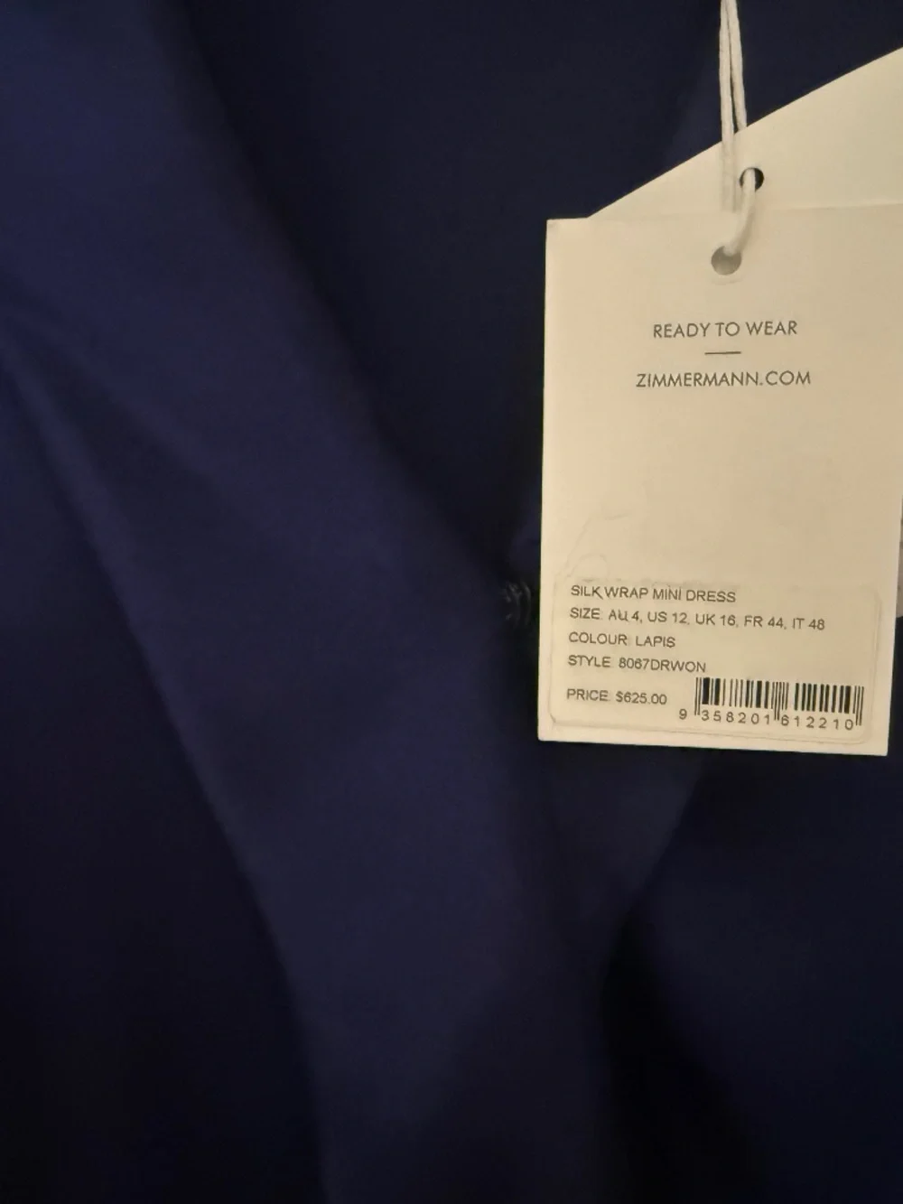 NWT Zimmermann Silk Wrap Mini Dress Lapis Blue Size 4